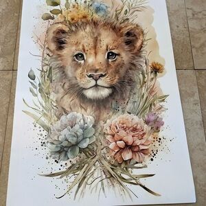 Lion Cub Floral Art Print